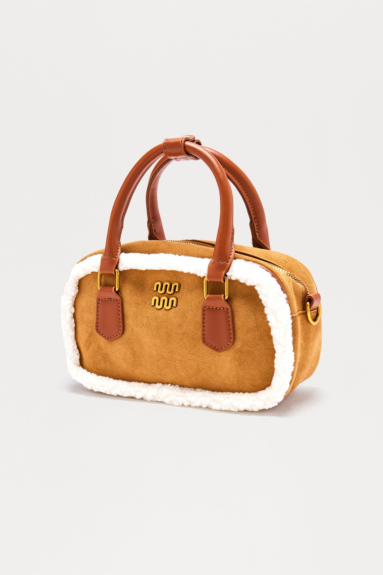 Cool With Me Fur Trim Faux Suede Satchel Handbag - Cognac