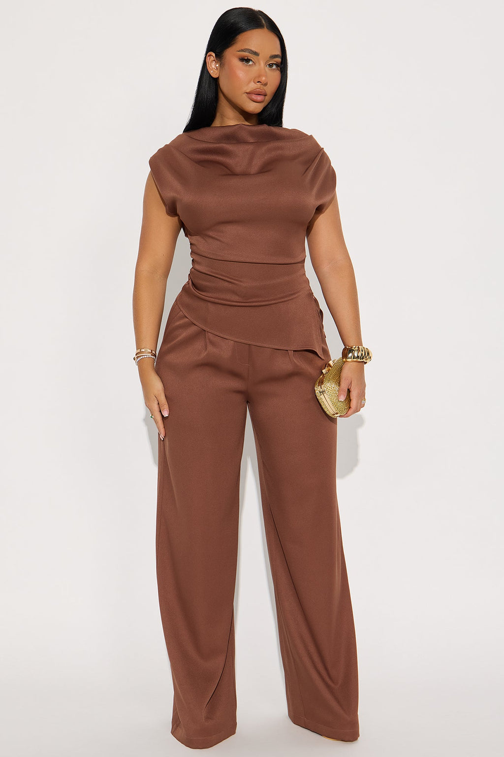 Poised To Perfection Pant Set - Chocolate