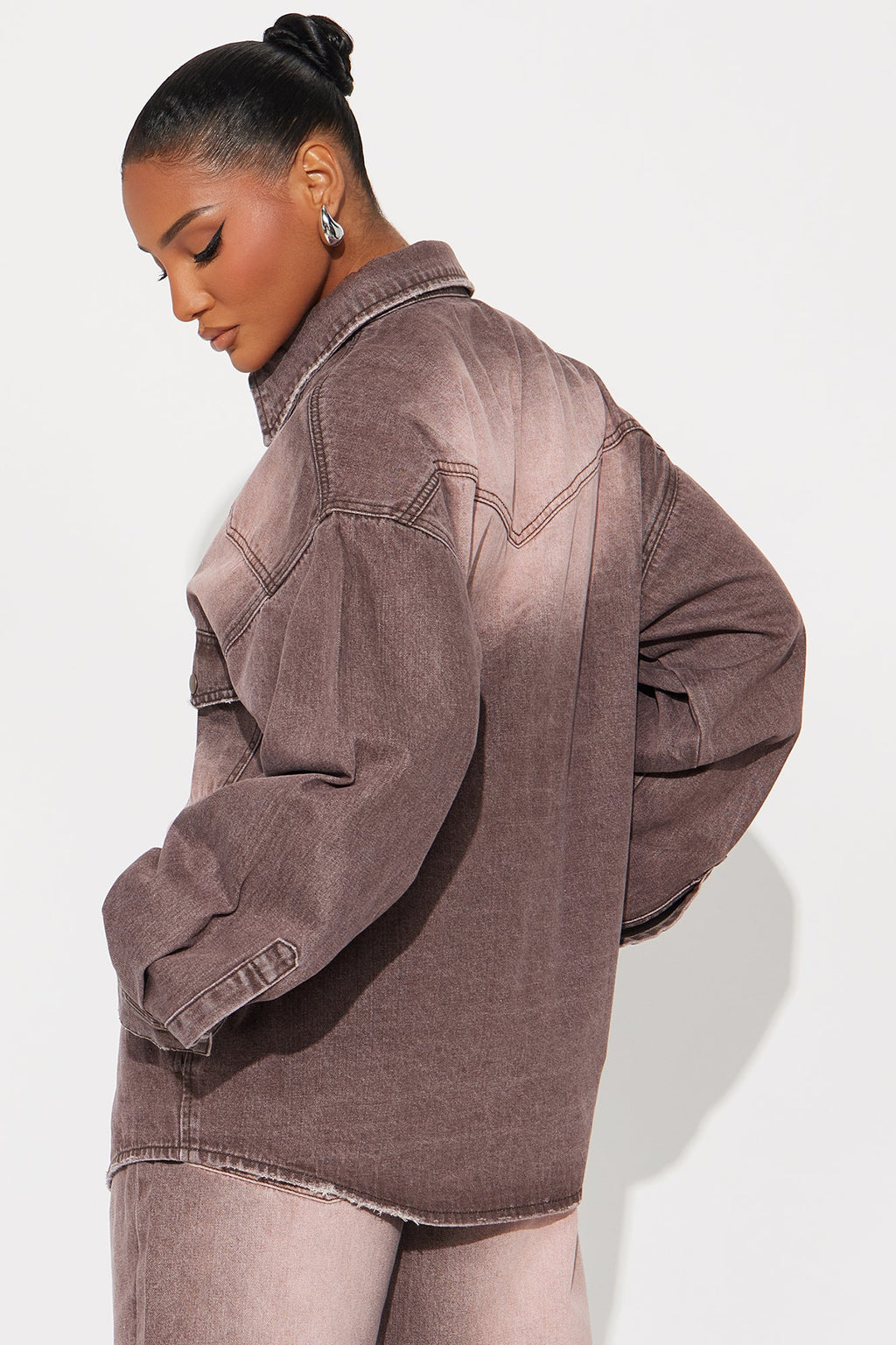 Slow Fade Denim Shacket - Brown