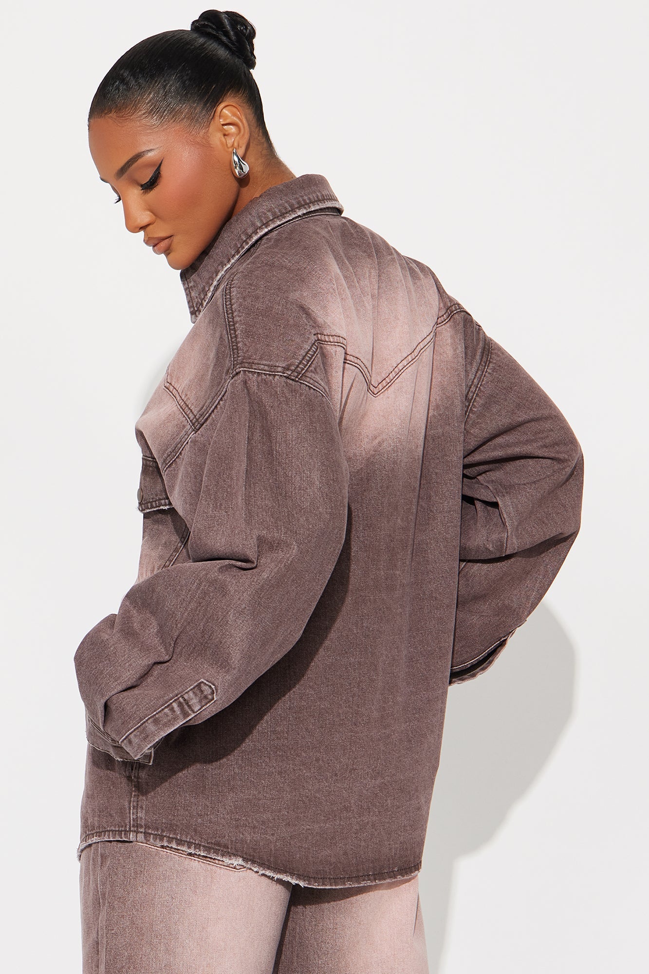 Slow Fade Denim Shacket - Brown