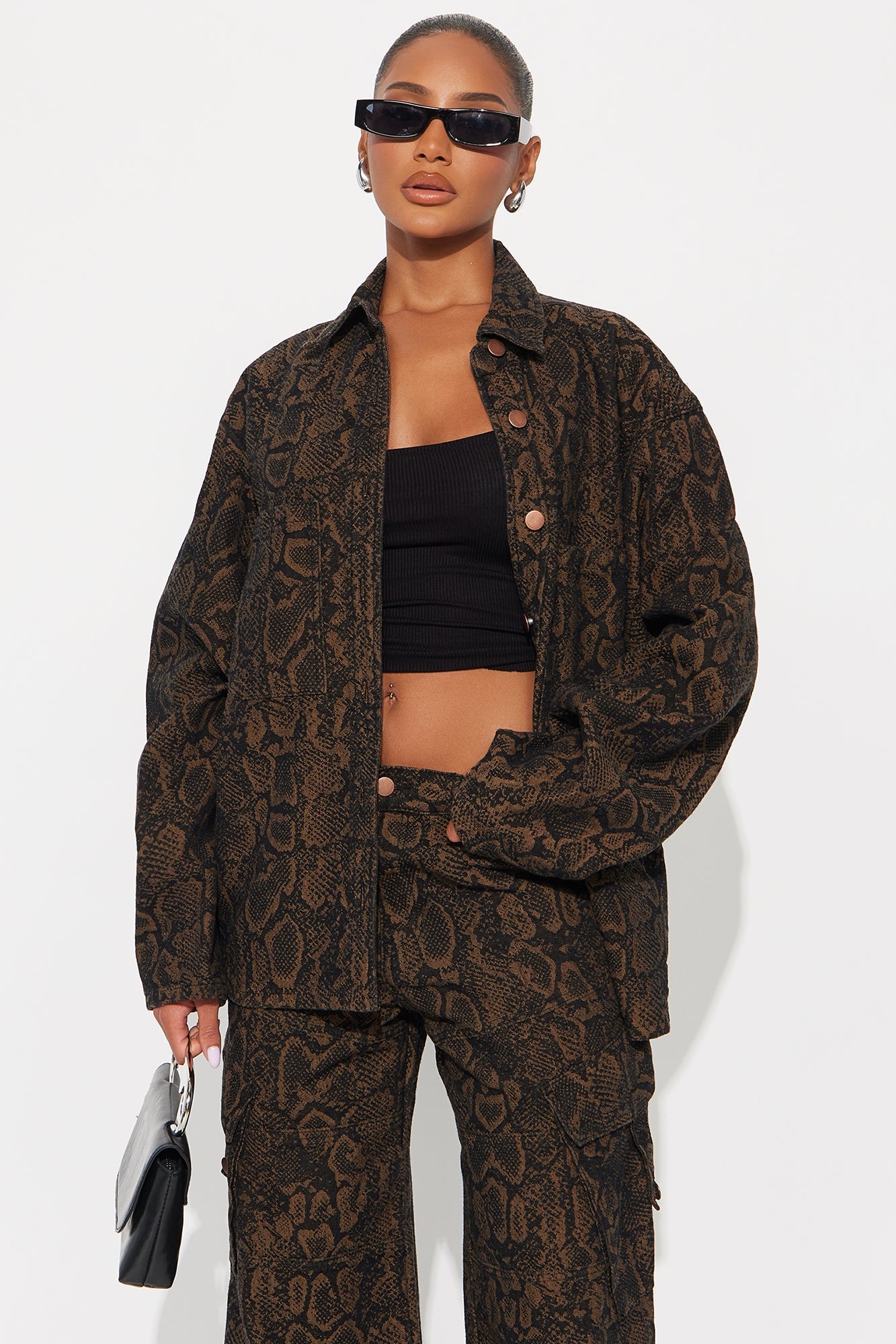 Bite Back Boyfriend Denim Shacket - Brown/combo