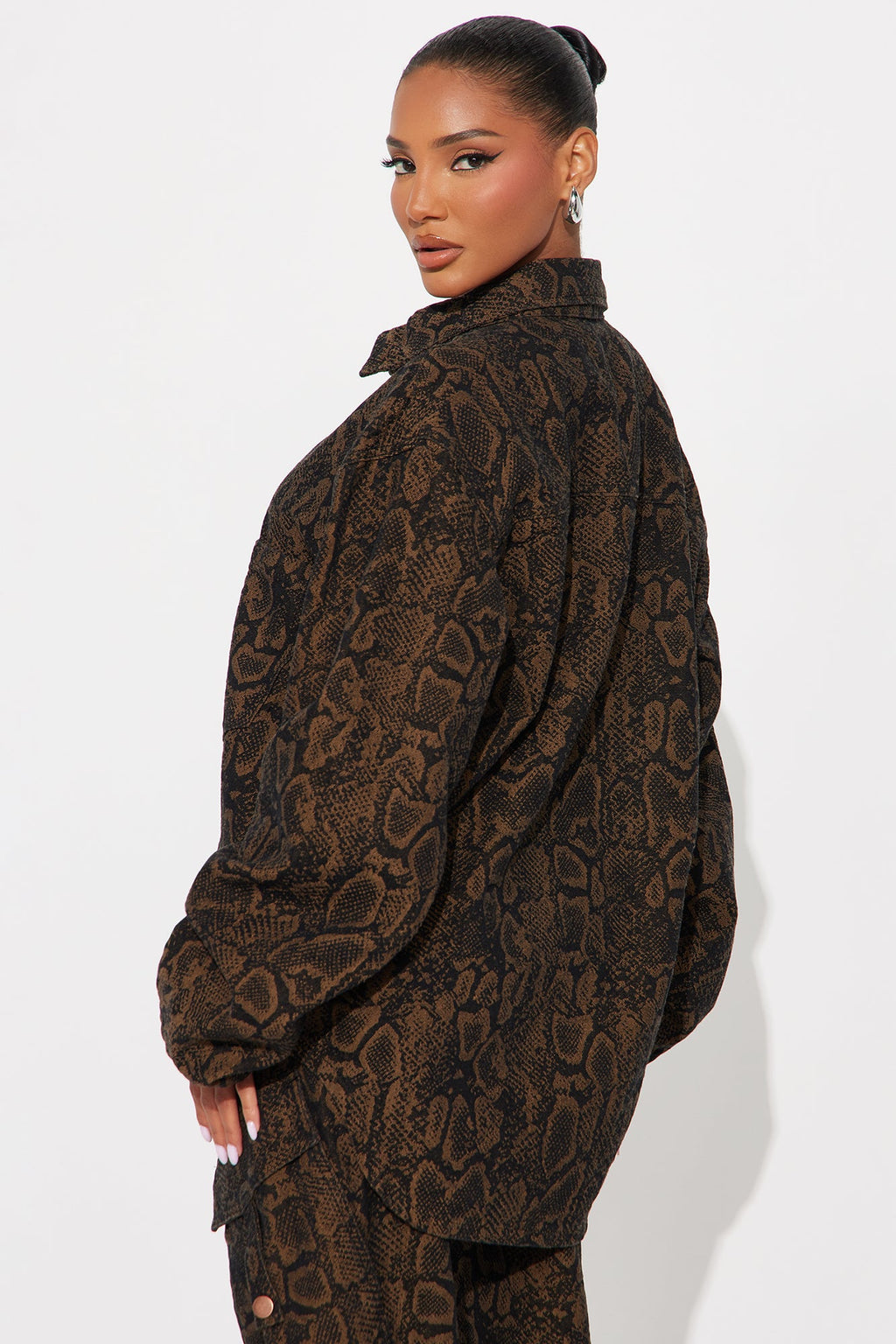 Bite Back Boyfriend Denim Shacket - Brown/combo