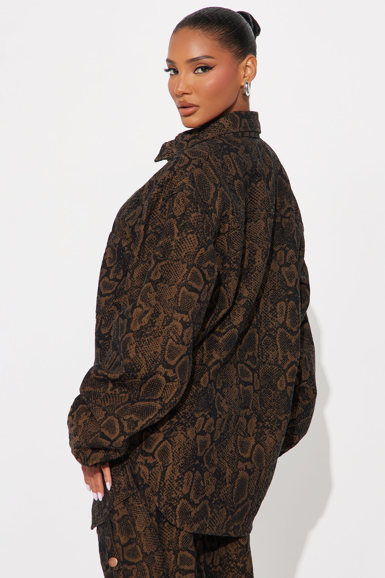 Bite Back Boyfriend Denim Shacket - Brown/combo