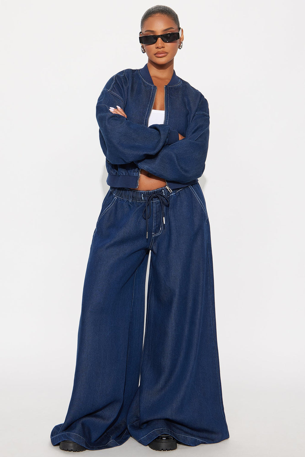 Northport Drapey Wide Leg Jeans - Dark Denim