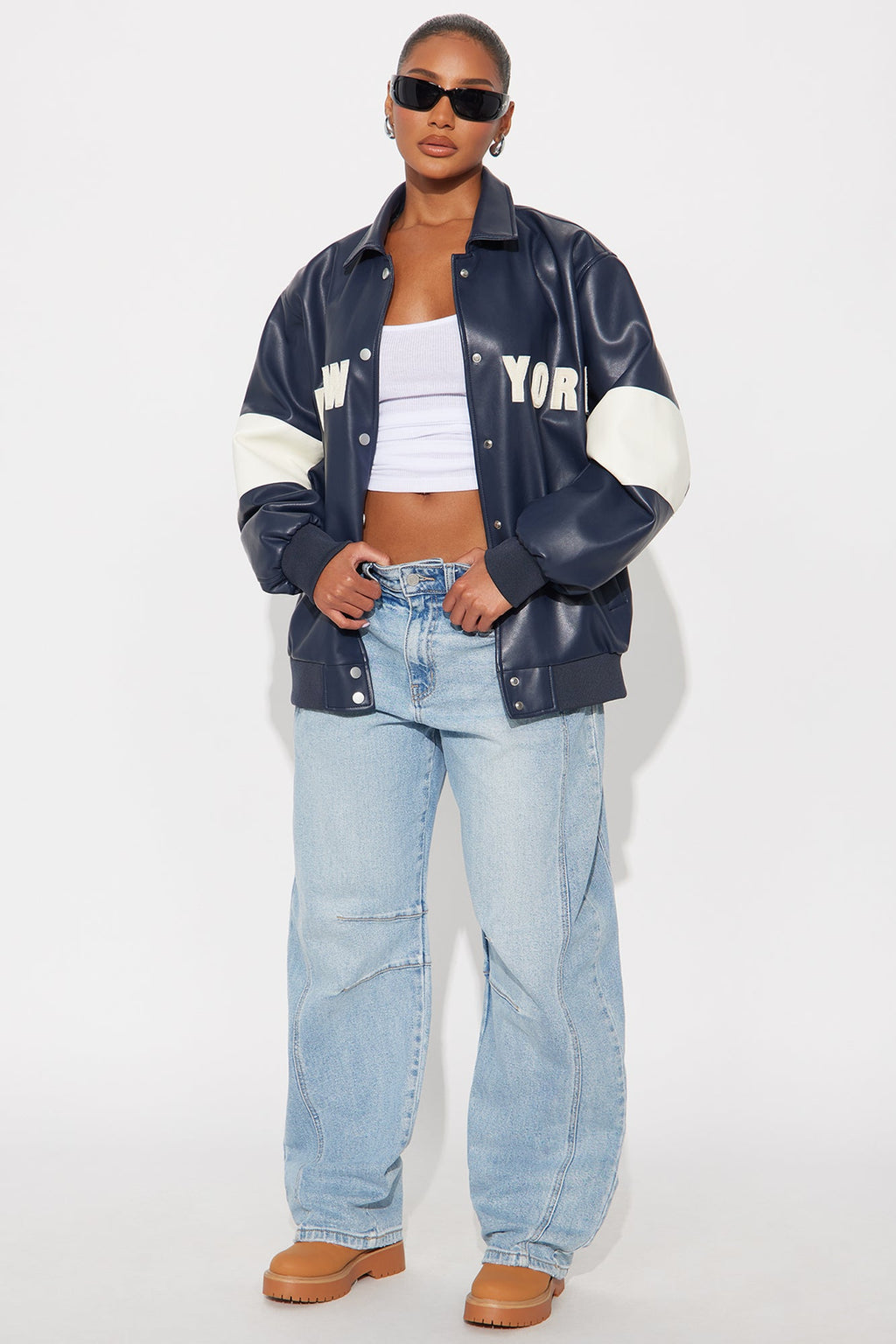 New York Rush Oversized Bomber Jacket - Navy/combo