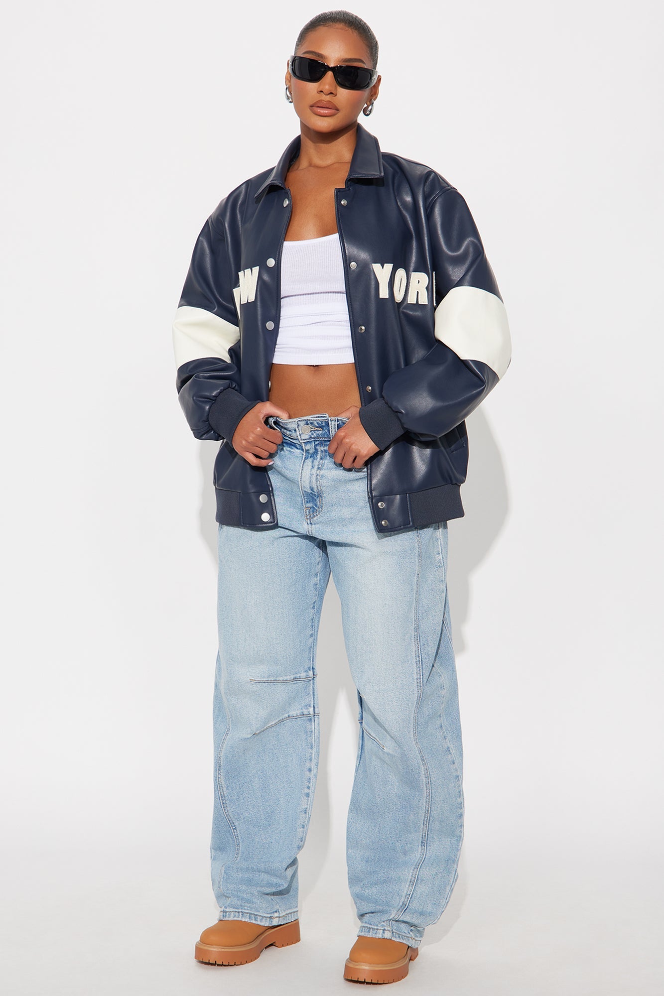New York Rush Oversized Bomber Jacket - Navy/combo