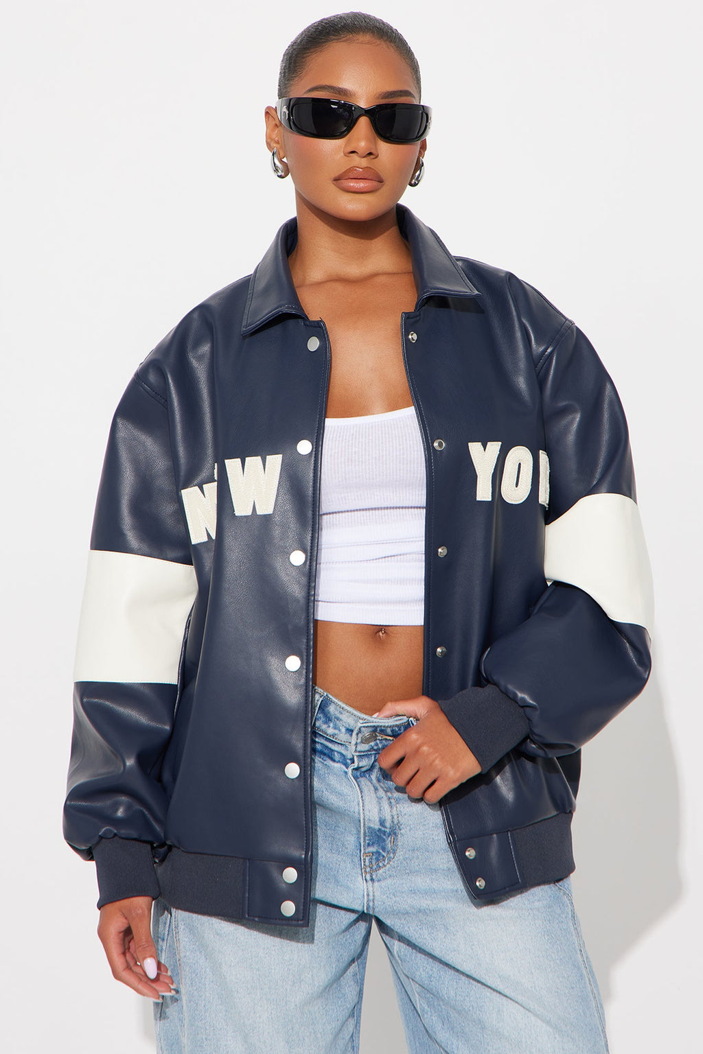 New York Rush Oversized Bomber Jacket - Navy/combo