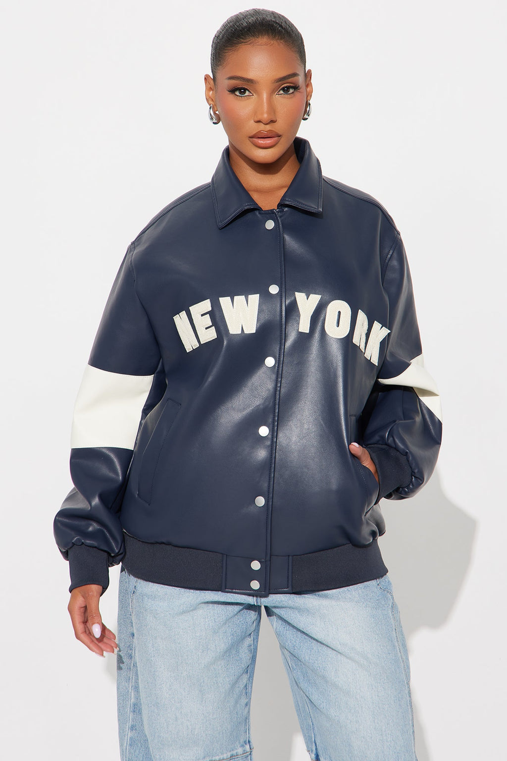 New York Rush Oversized Bomber Jacket - Navy/combo