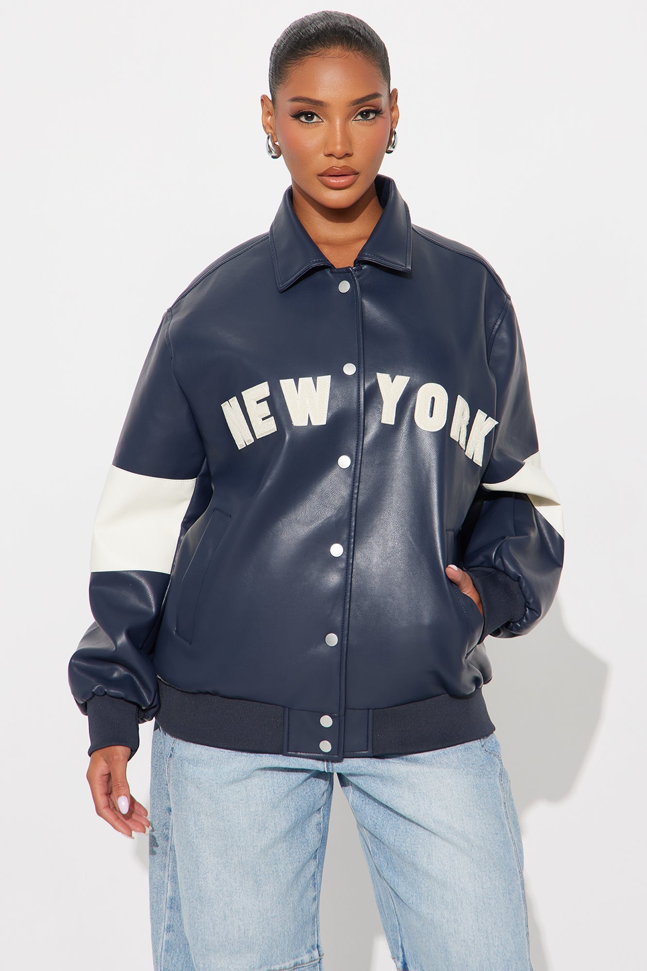 New York Rush Oversized Bomber Jacket - Navy/combo