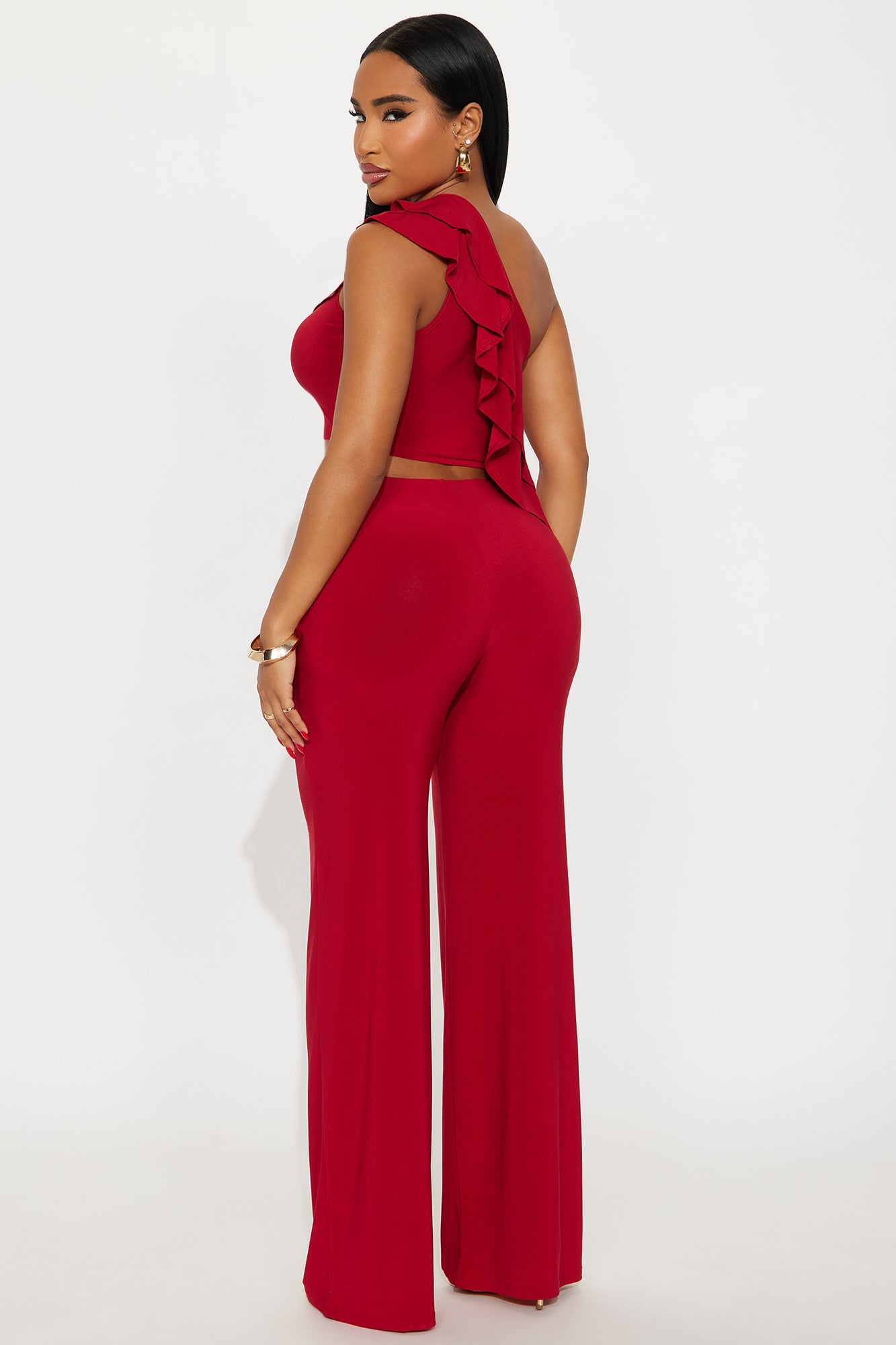 Camila One Shoulder Pant Set - Red