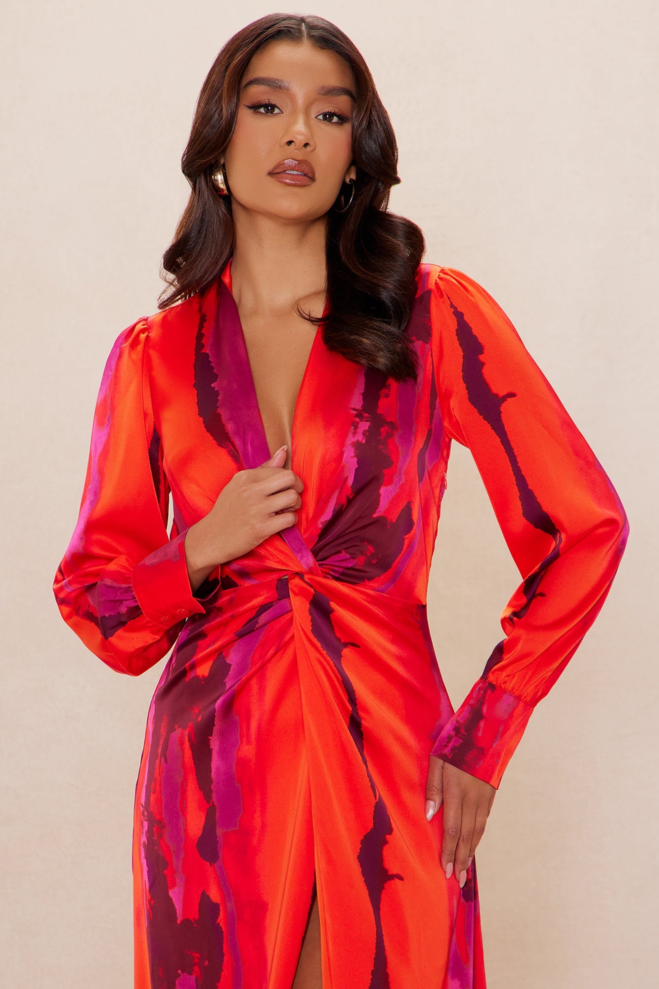 Gabriella Long Sleeve Maxi Dress - Orange/combo