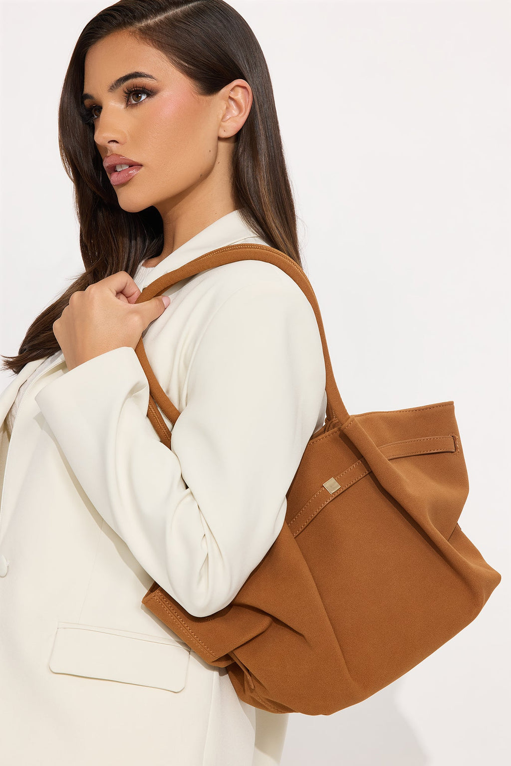 Carlington Faux Suede Shoulder Bag - Brown