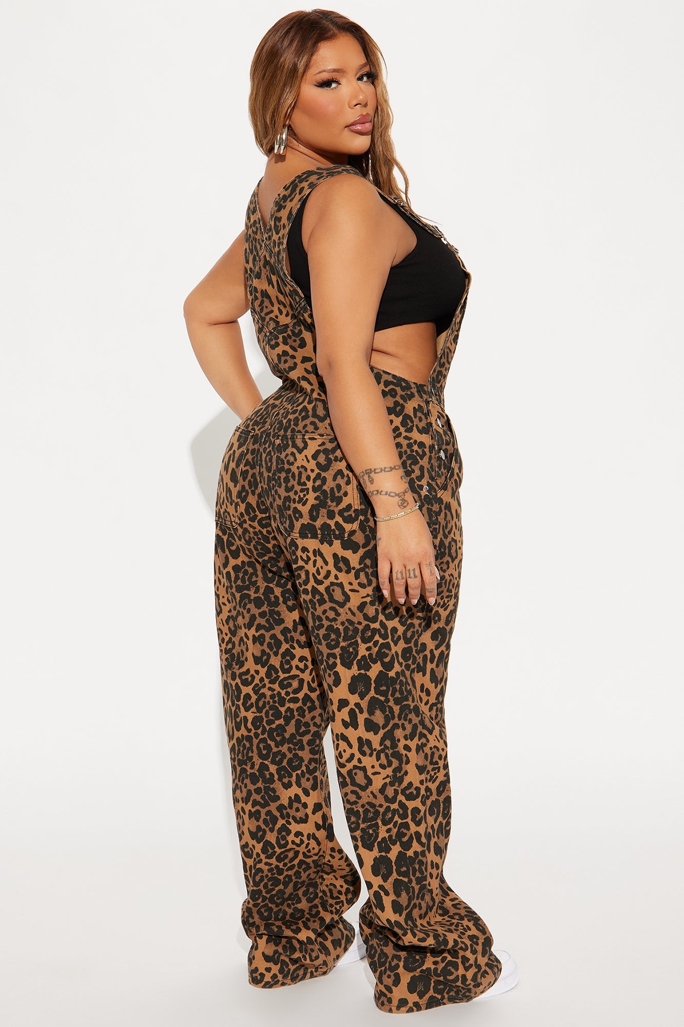 Causing A Scandal Leopard Print Denim Overalls - Brown/combo