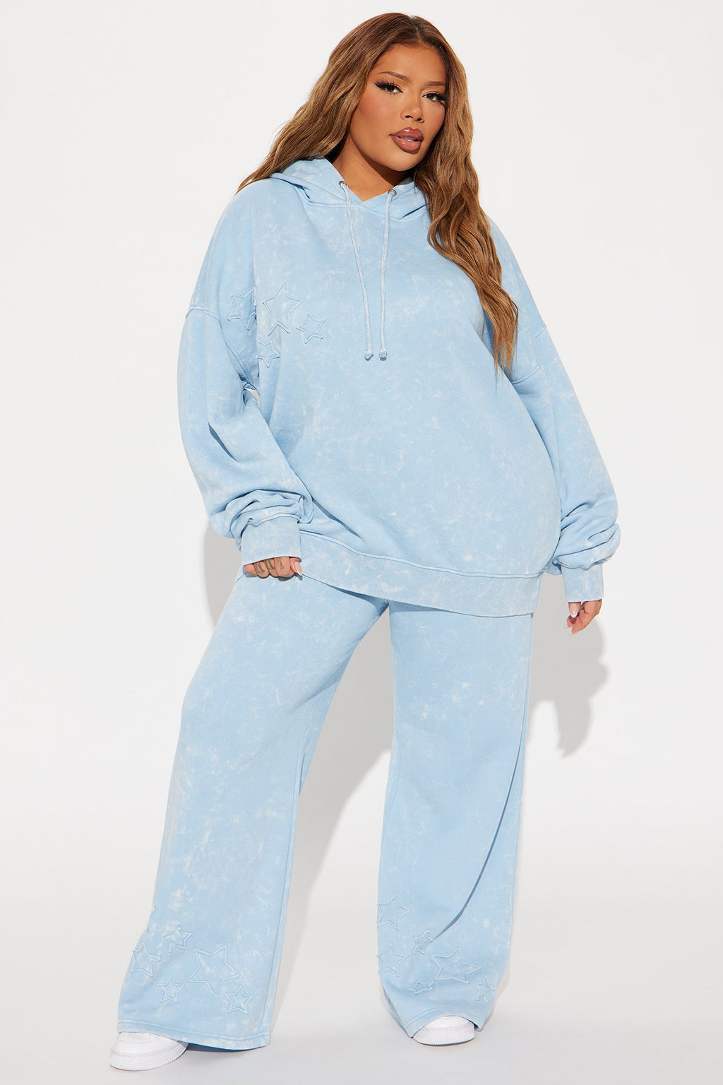 Shooting Star Fleece Wide Leg Pant Set - Light Blue