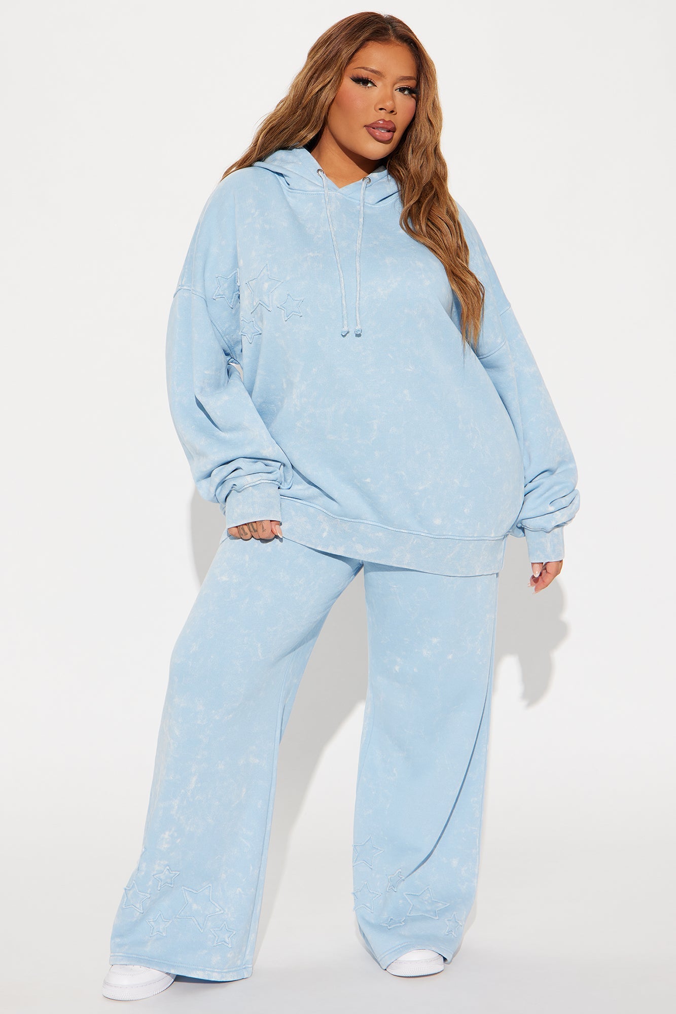 Shooting Star Fleece Wide Leg Pant Set - Light Blue
