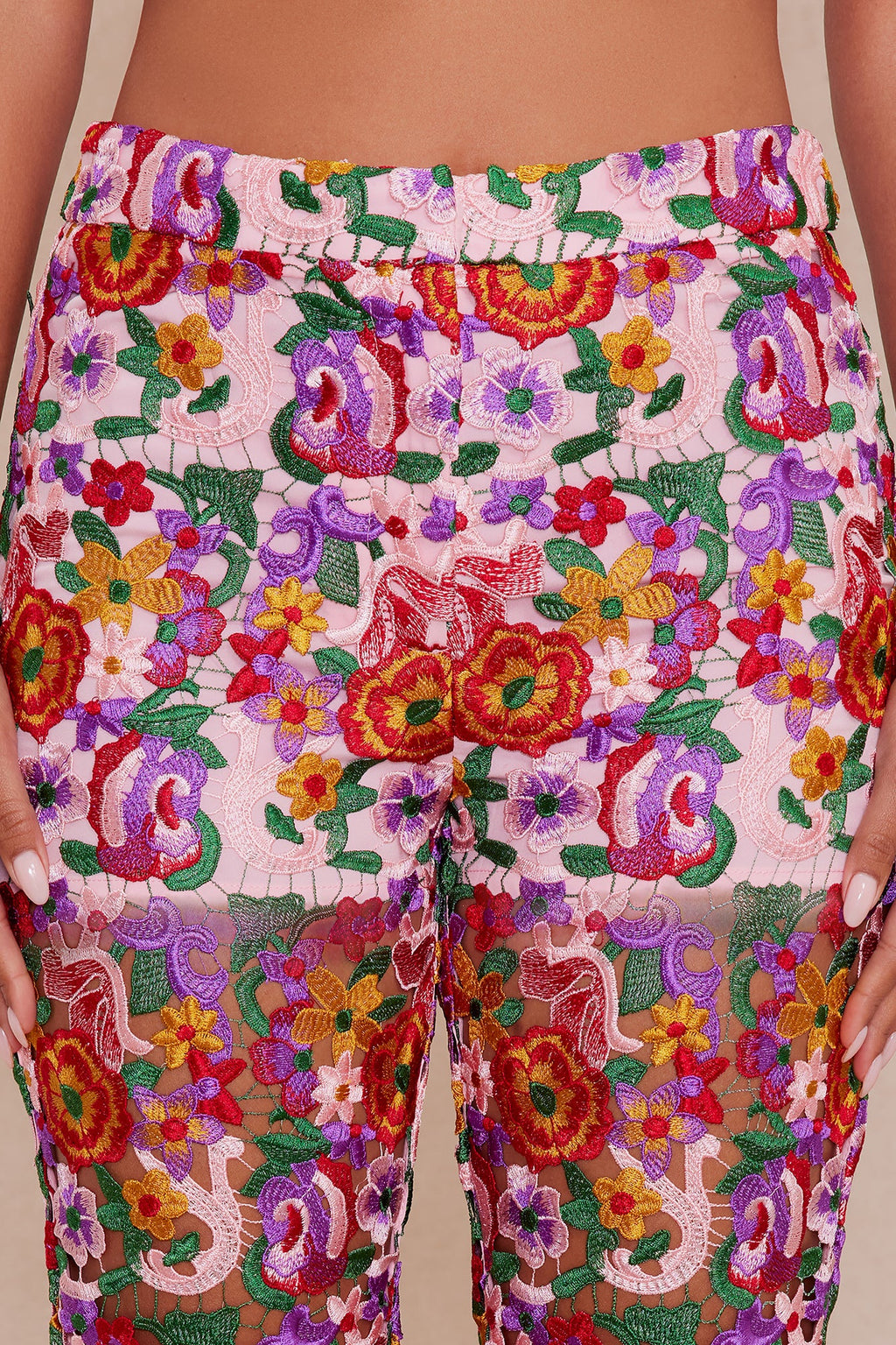 Aubrey Floral Lace Trouser Pant - Pink/combo