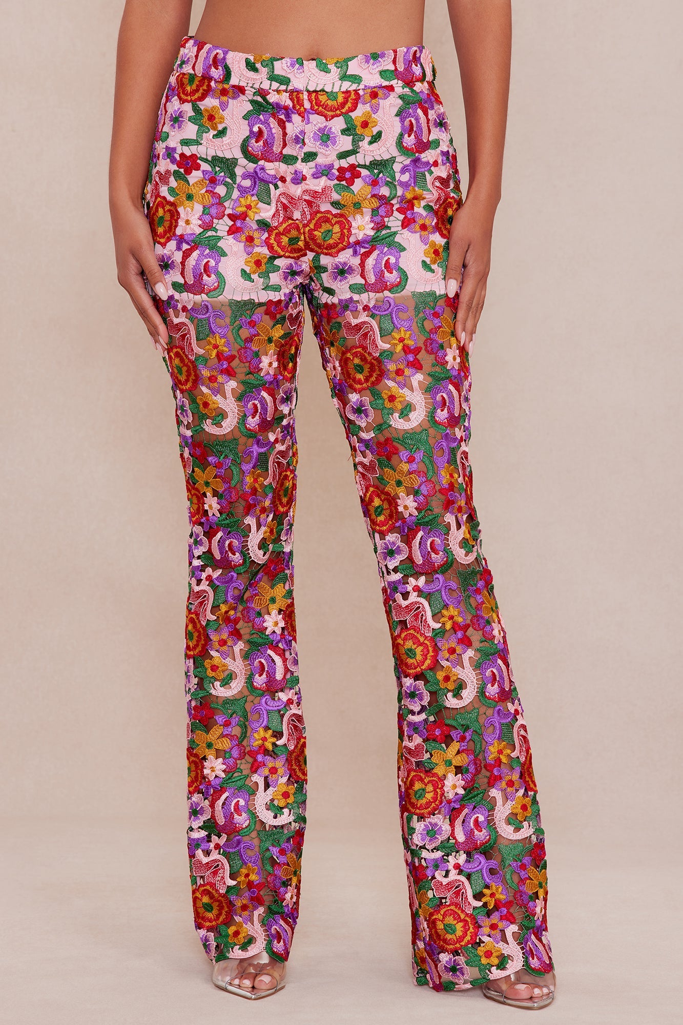 Aubrey Floral Lace Trouser Pant - Pink/combo
