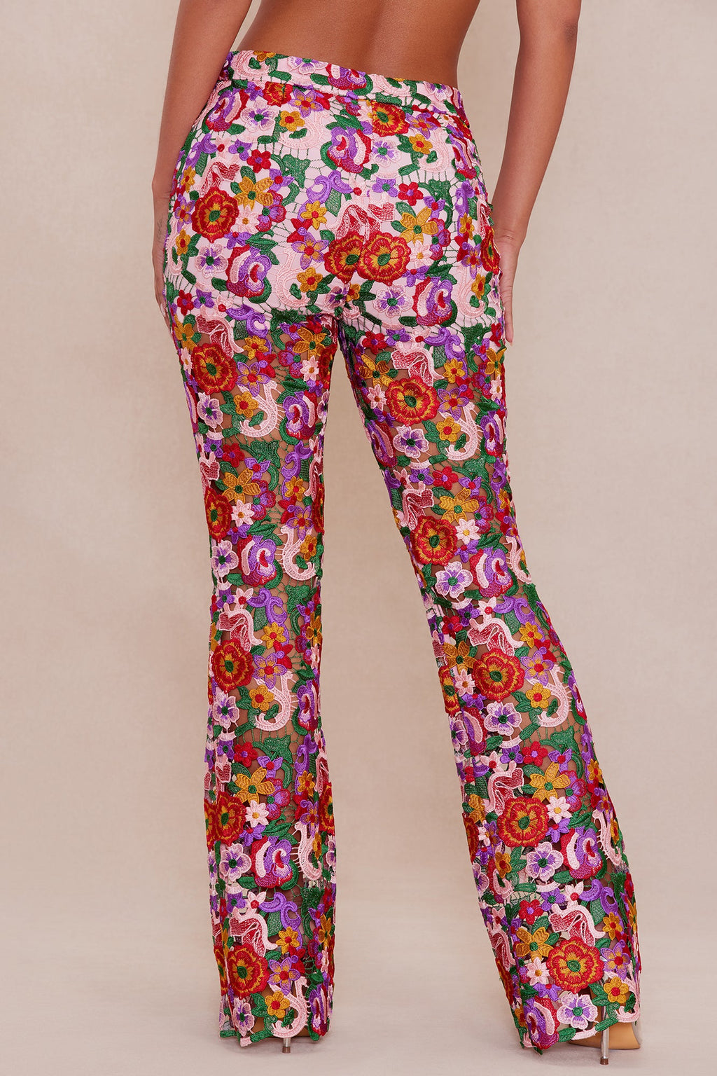 Aubrey Floral Lace Trouser Pant - Pink/combo