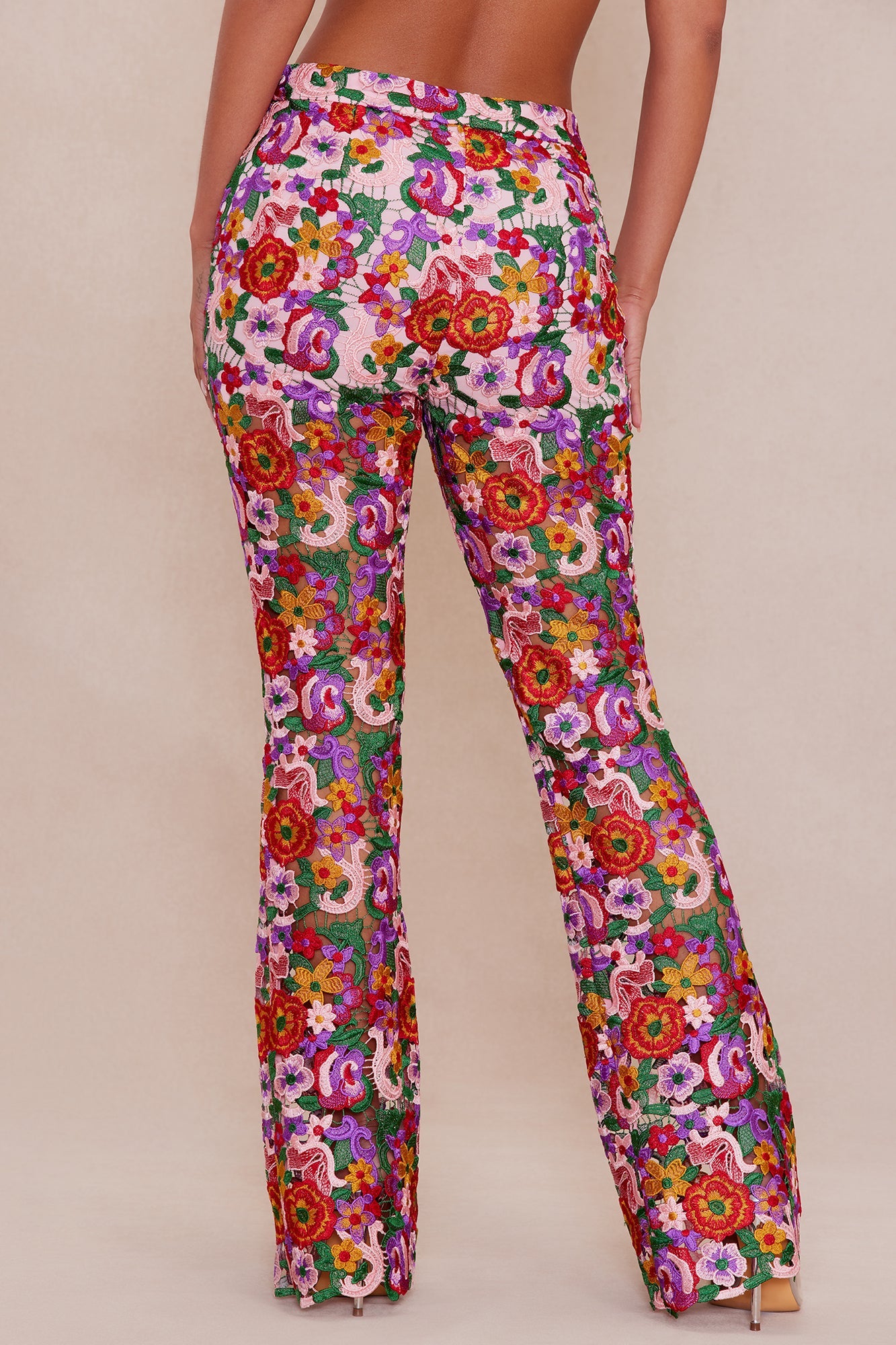 Aubrey Floral Lace Trouser Pant - Pink/combo