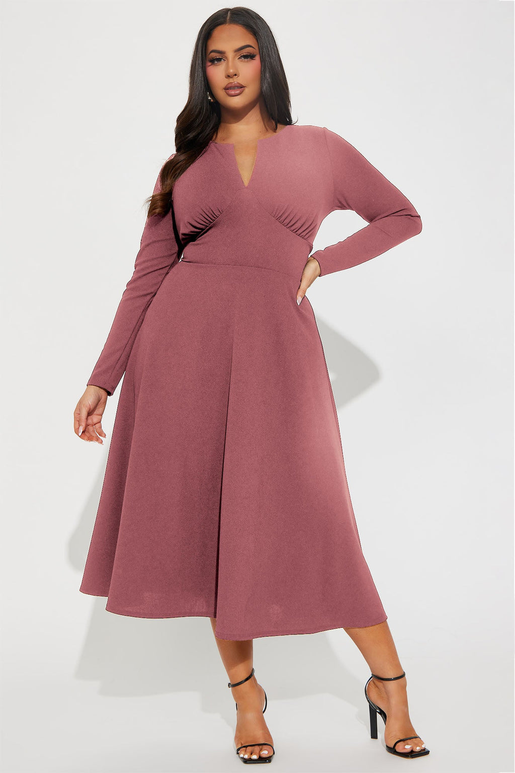 Charolette Long Sleeve Midi Dress - Mauve