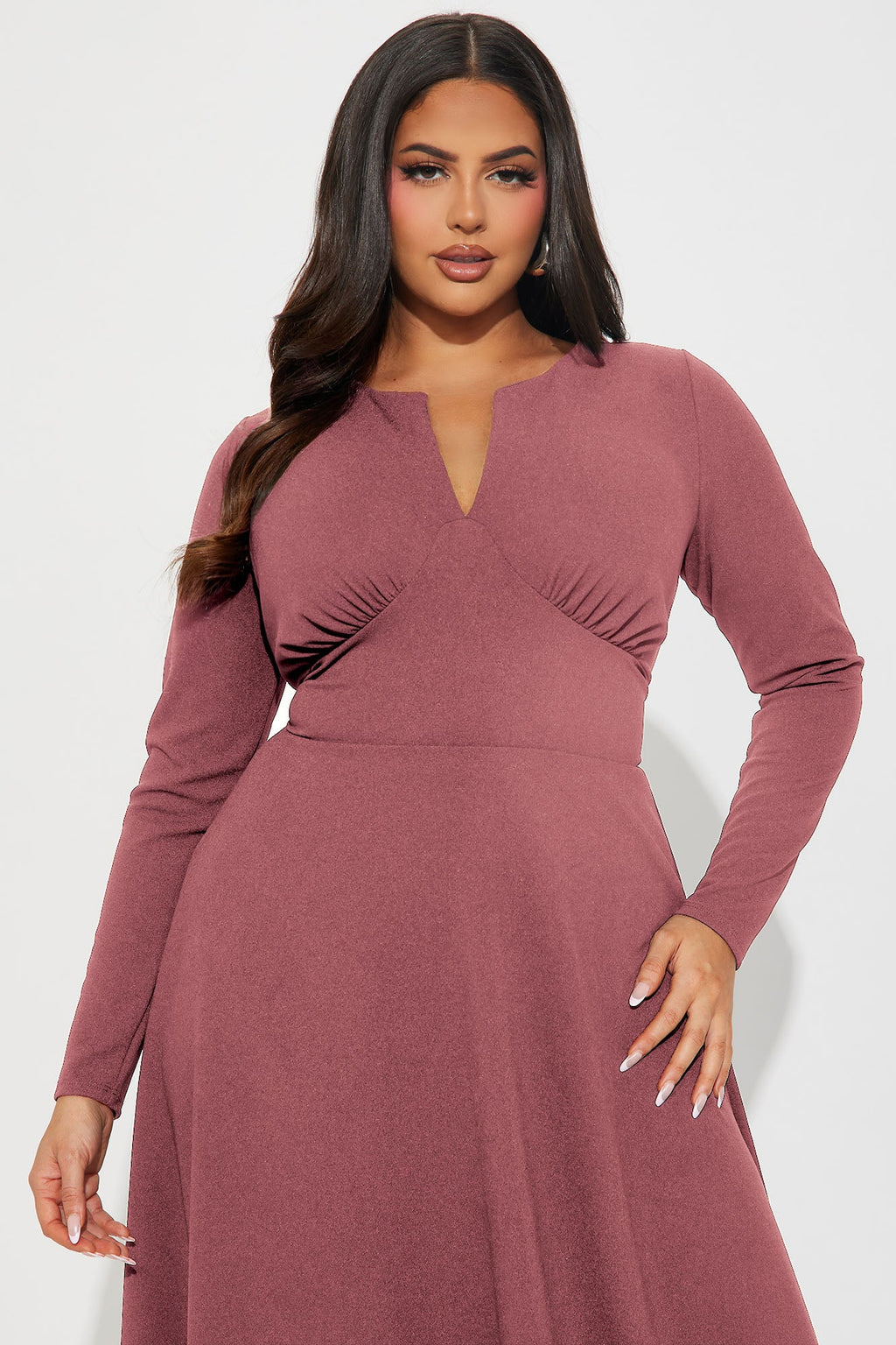 Charolette Long Sleeve Midi Dress - Mauve