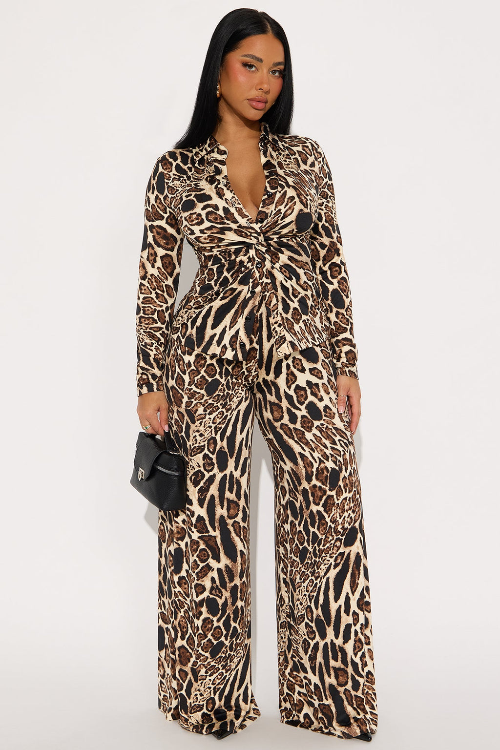 Debbie Leopard Print Pant Set - Brown Combo