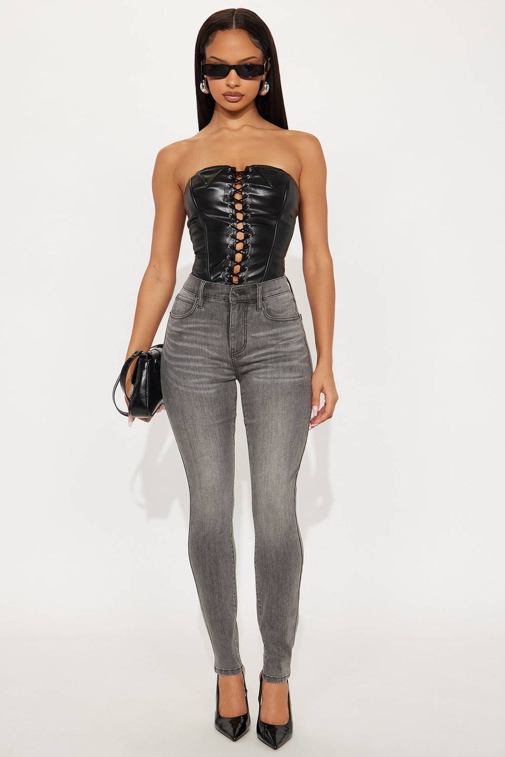 Deluxe Soft Stretch High Rise Skinny Jeans - Grey