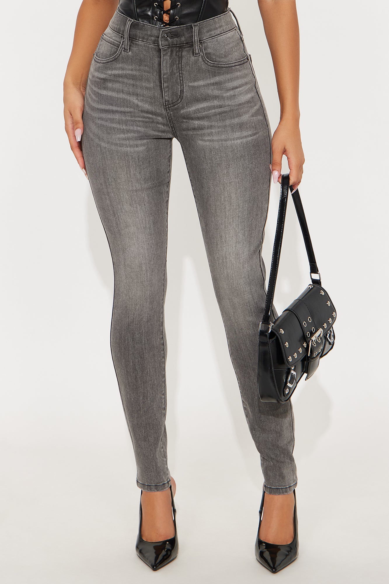 Deluxe Soft Stretch High Rise Skinny Jeans - Grey
