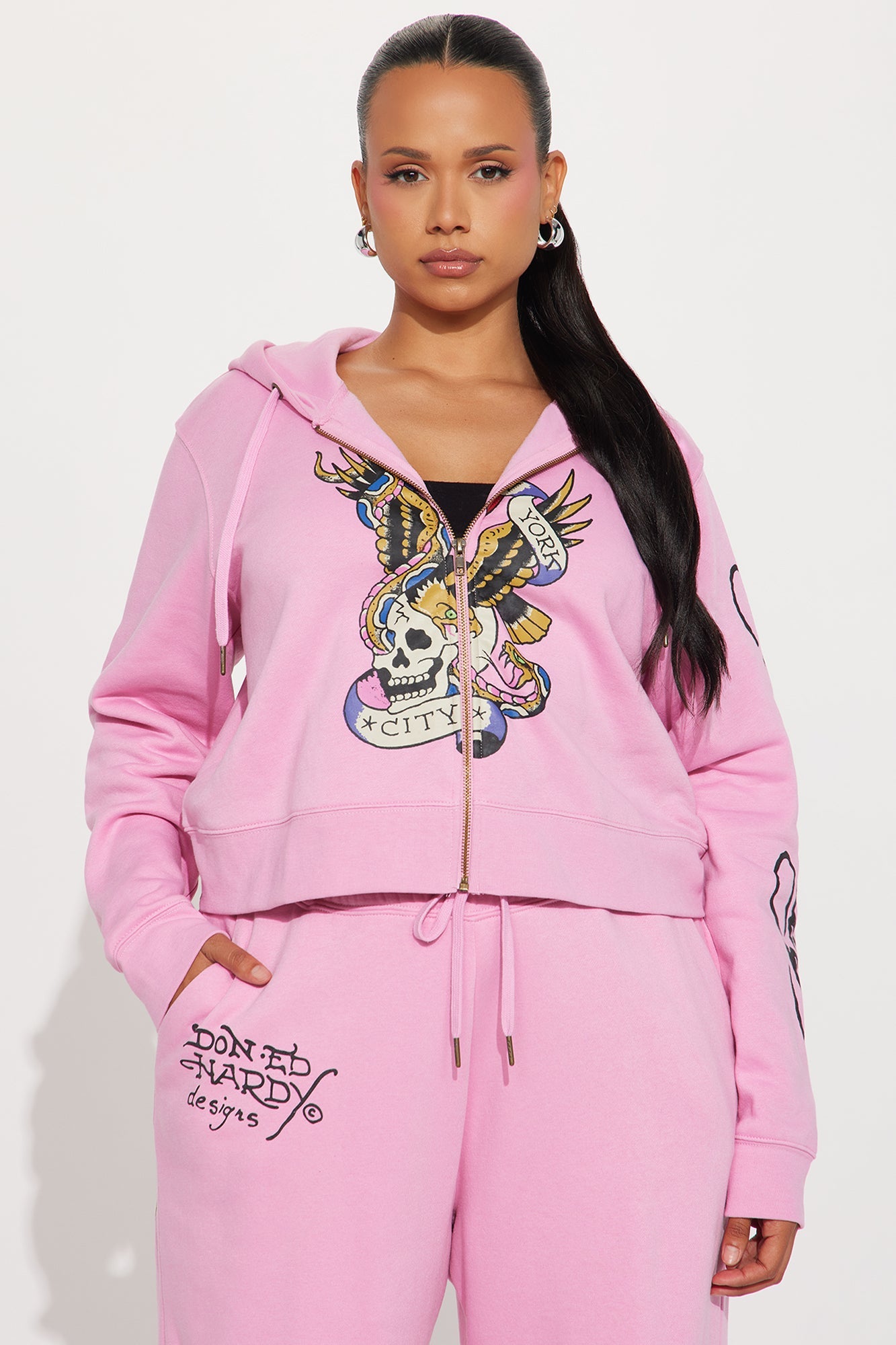 Ed Hardy New York Eagle Zip Front Hoodie - Pink
