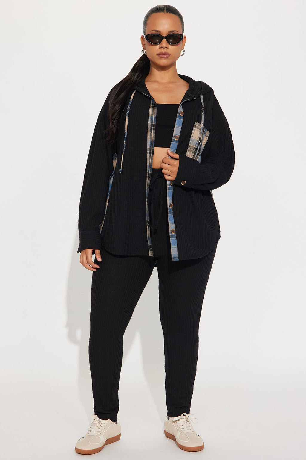 Alexandra Waffle Pant Set - Black