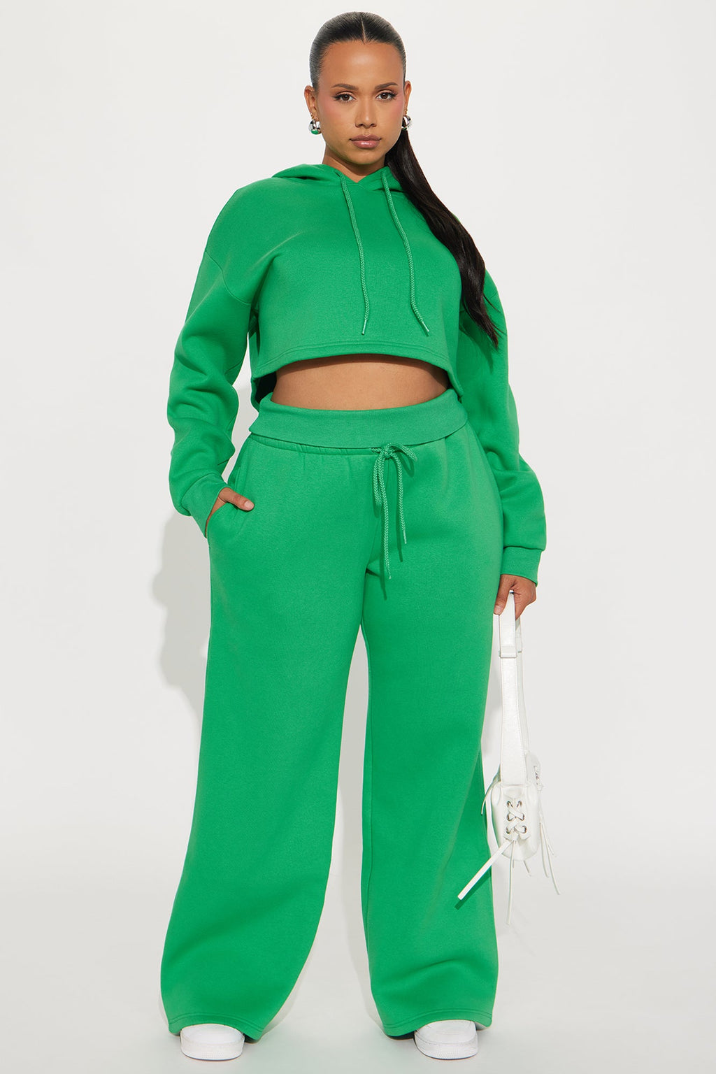 Don't Sweat It Foldover Waist Fleece Pant Set - Kelly Green