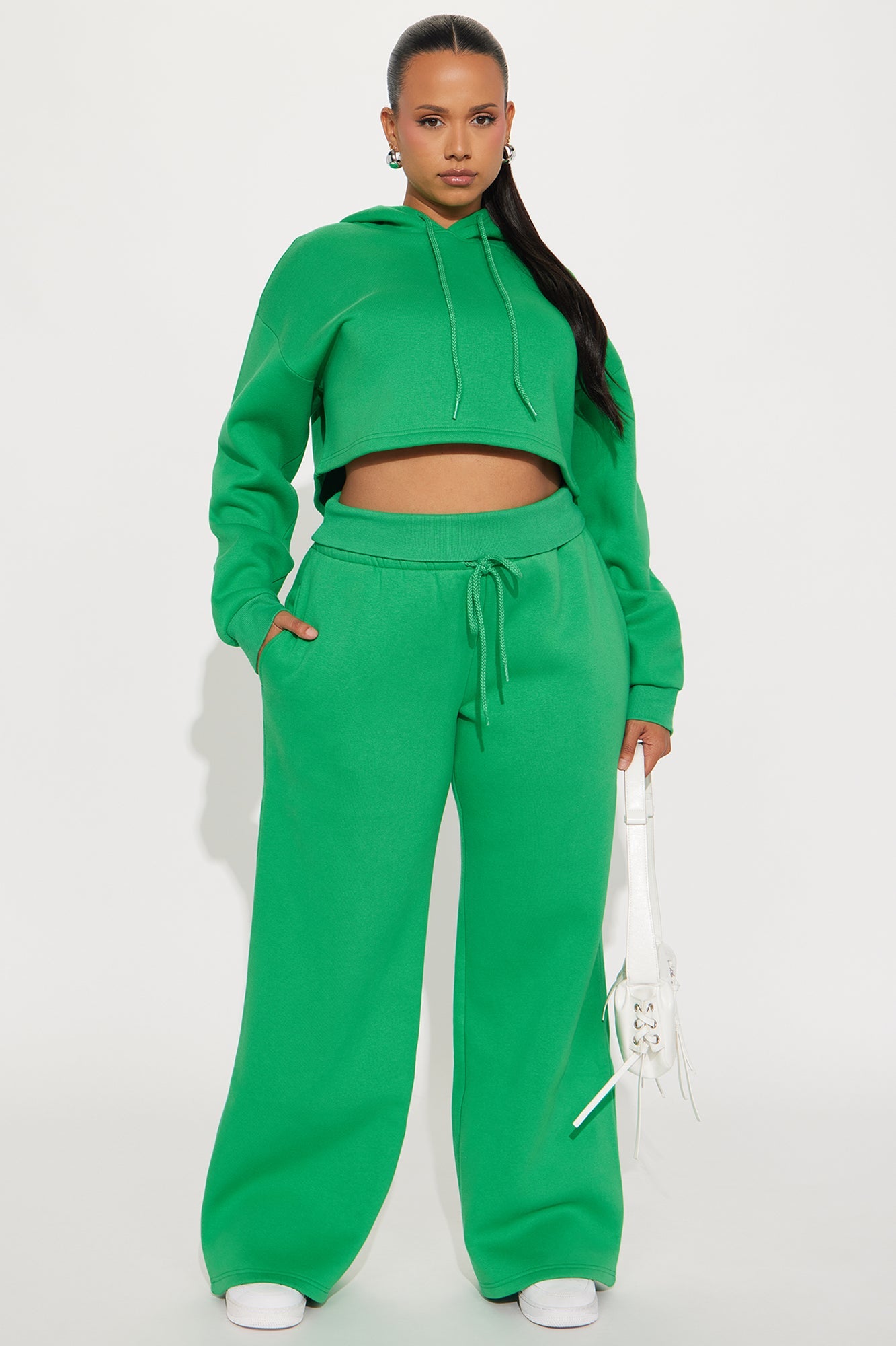 Don't Sweat It Foldover Waist Fleece Pant Set - Kelly Green