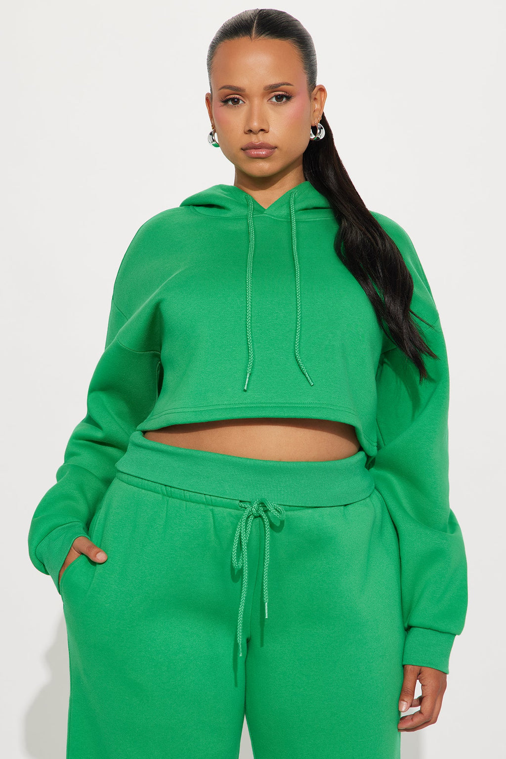 Don't Sweat It Foldover Waist Fleece Pant Set - Kelly Green