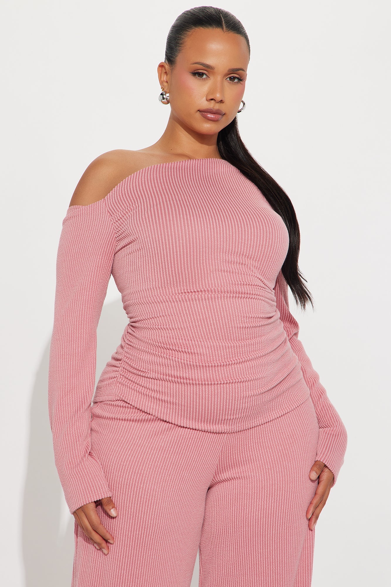 Jennifer Ribbed Pant Set - Rose