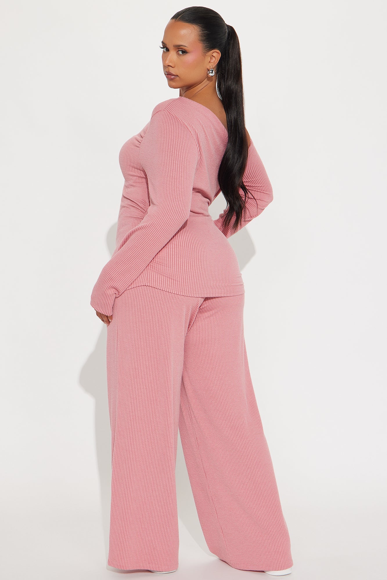 Jennifer Ribbed Pant Set - Rose
