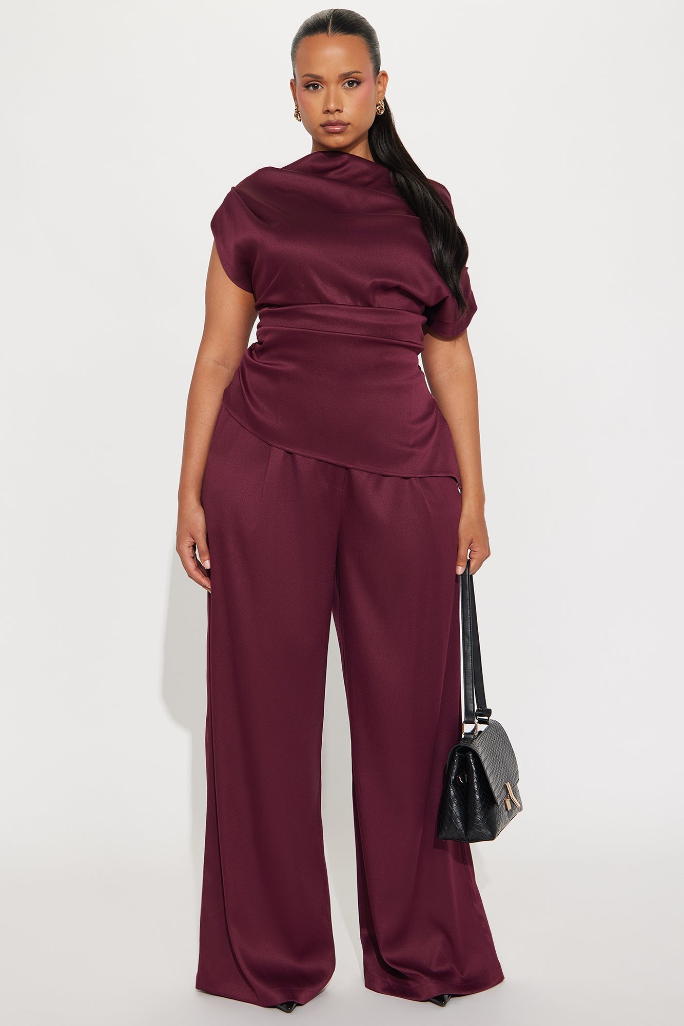 Poised To Perfection Pant Set - Wine