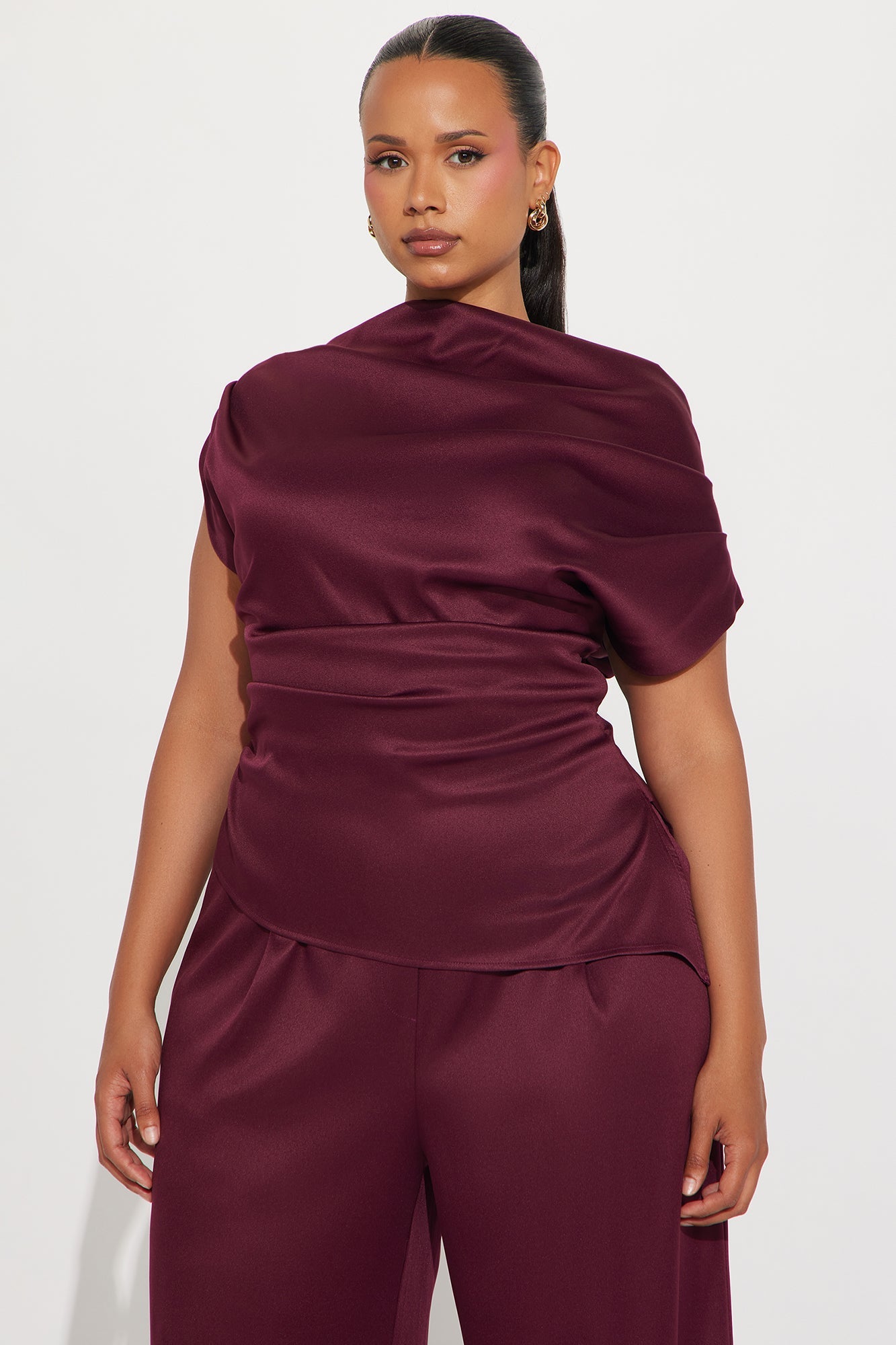 Poised To Perfection Pant Set - Wine