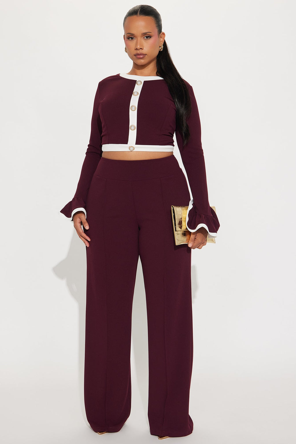 Fancy Seeing You Pant Set - Wine