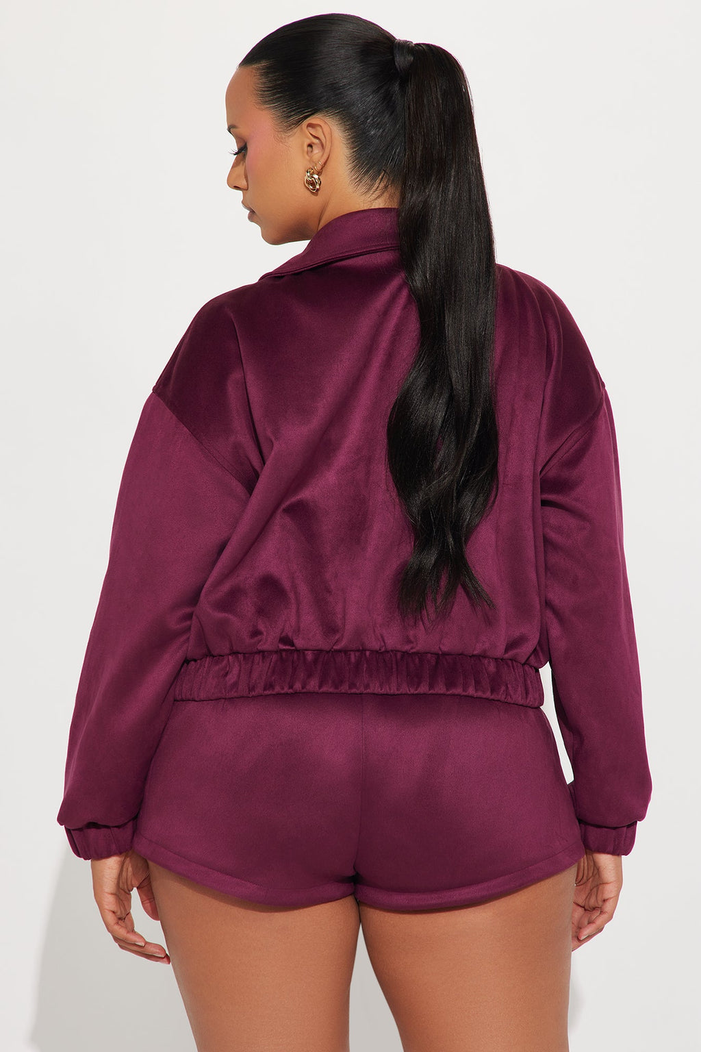 Amina Faux Suede Bomber Jacket - Wine