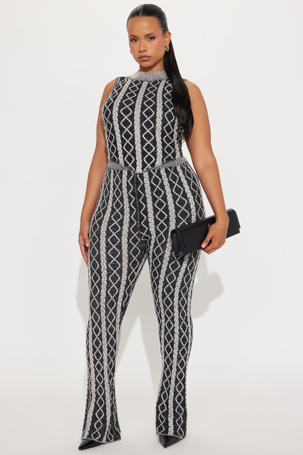 Jessica Sleeveless Sweater Pant Set - Black/combo