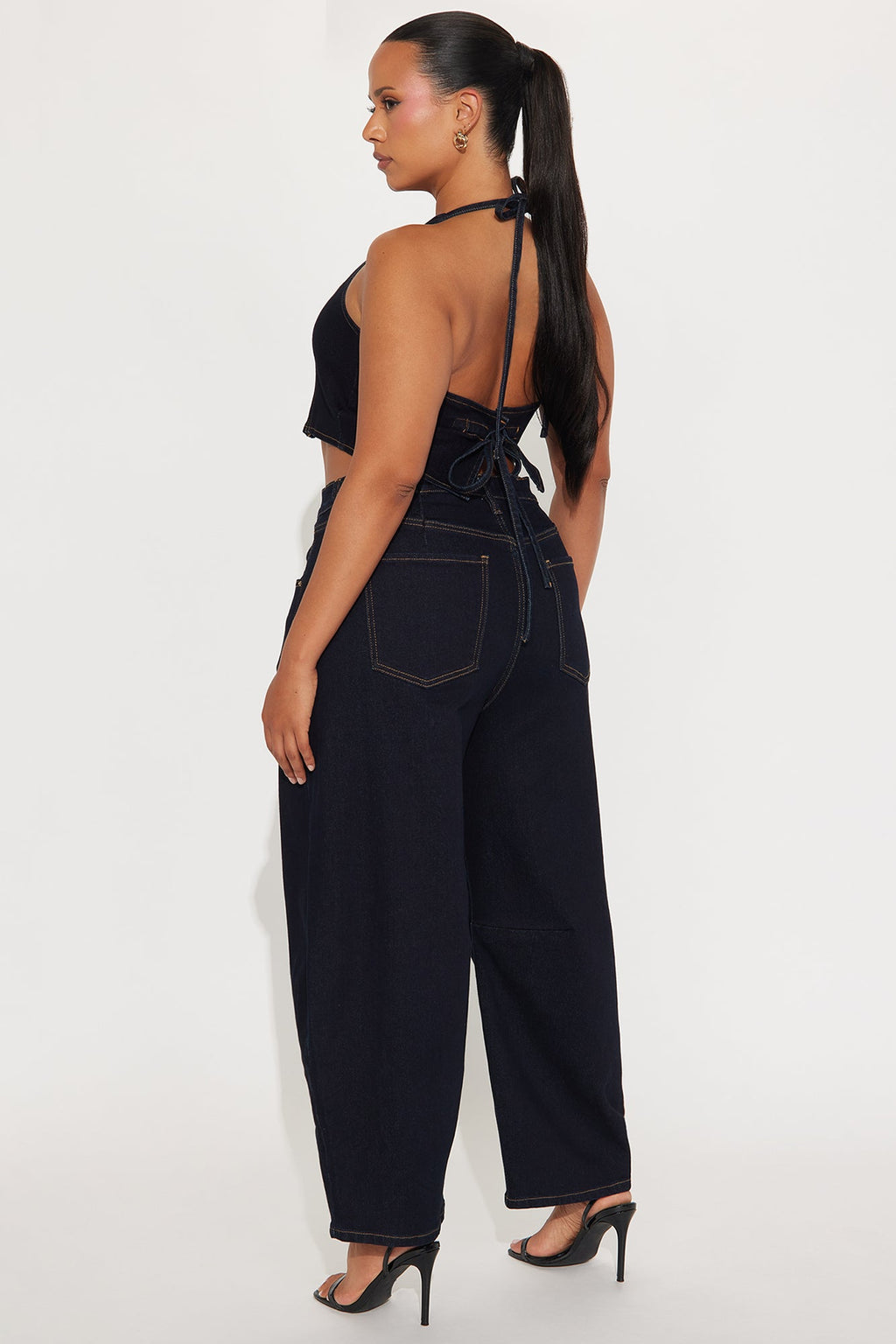 Clarissa Denim Vest And Barrel Jeans Set - Dark Wash