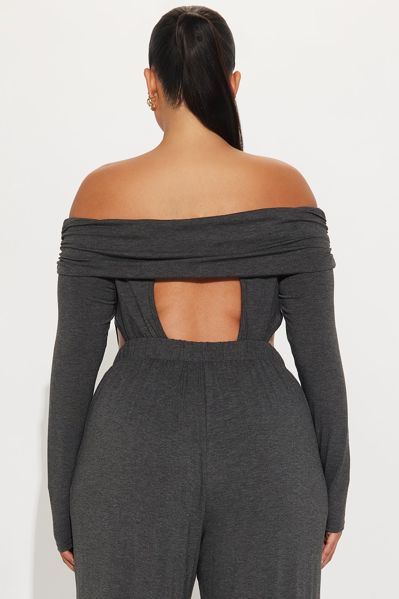 Clarissa Off Shoulder Bodysuit And Pant Set - Charcoal