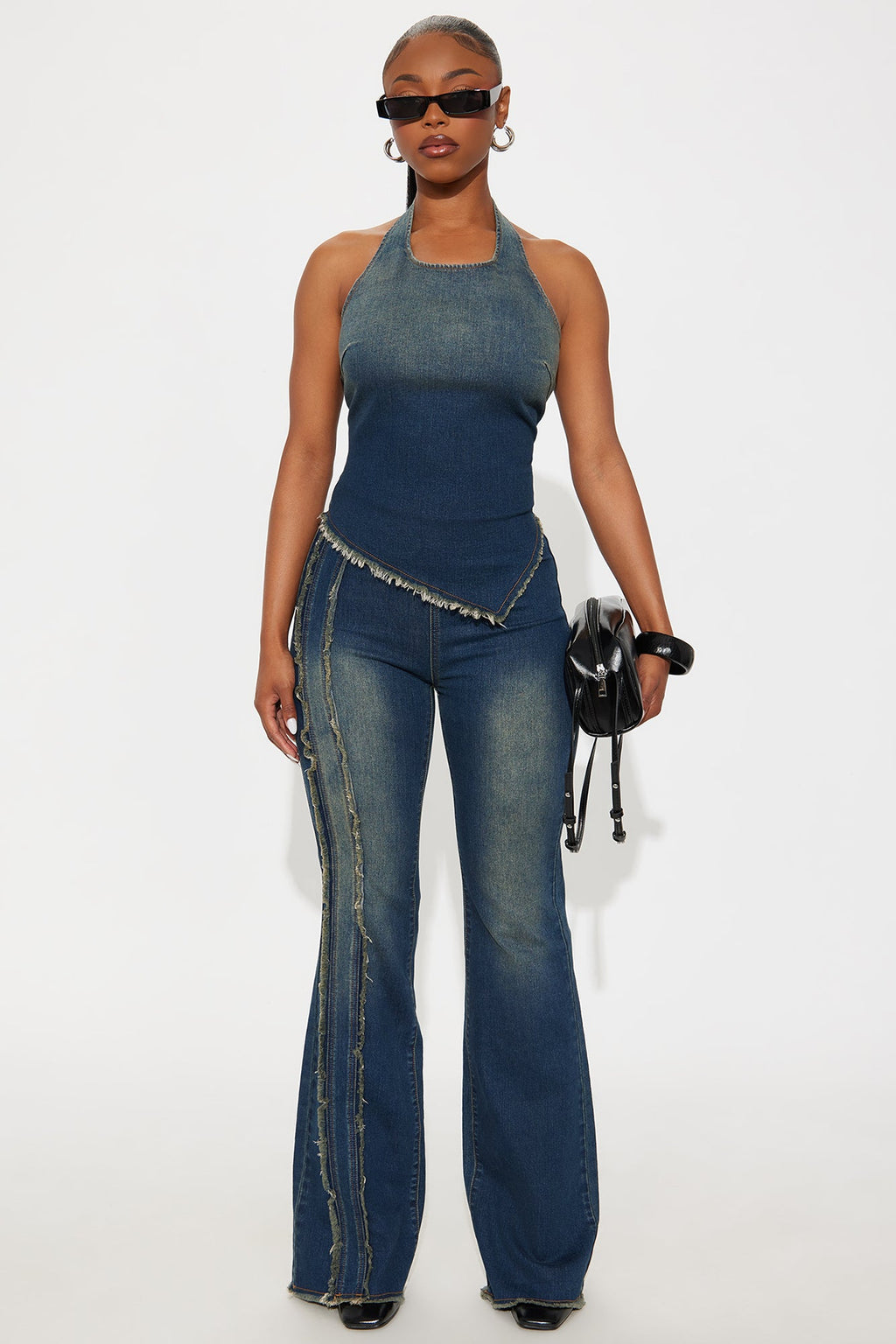 Deena Denim Halter Pant Set - Dark Wash