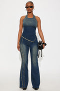Deena Denim Halter Pant Set - Dark Wash