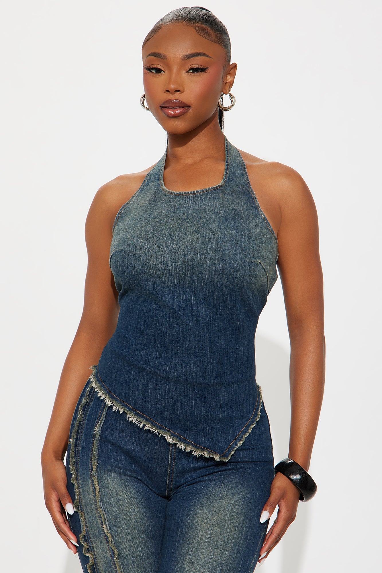 Deena Denim Halter Pant Set - Dark Wash