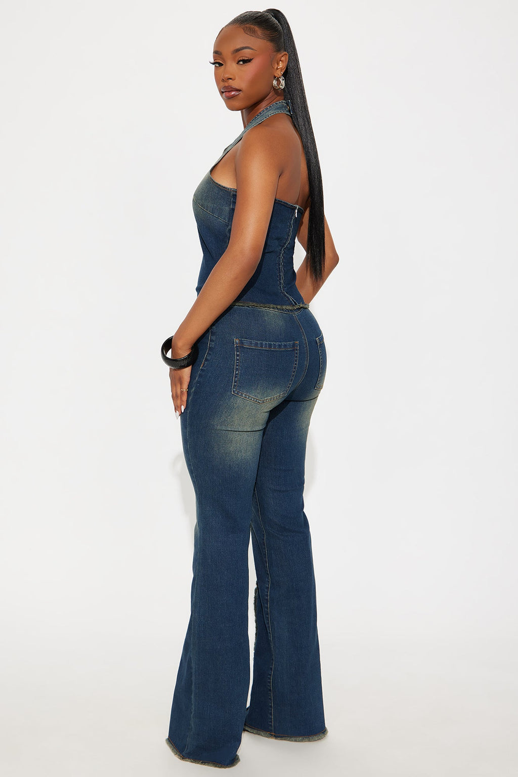 Deena Denim Halter Pant Set - Dark Wash