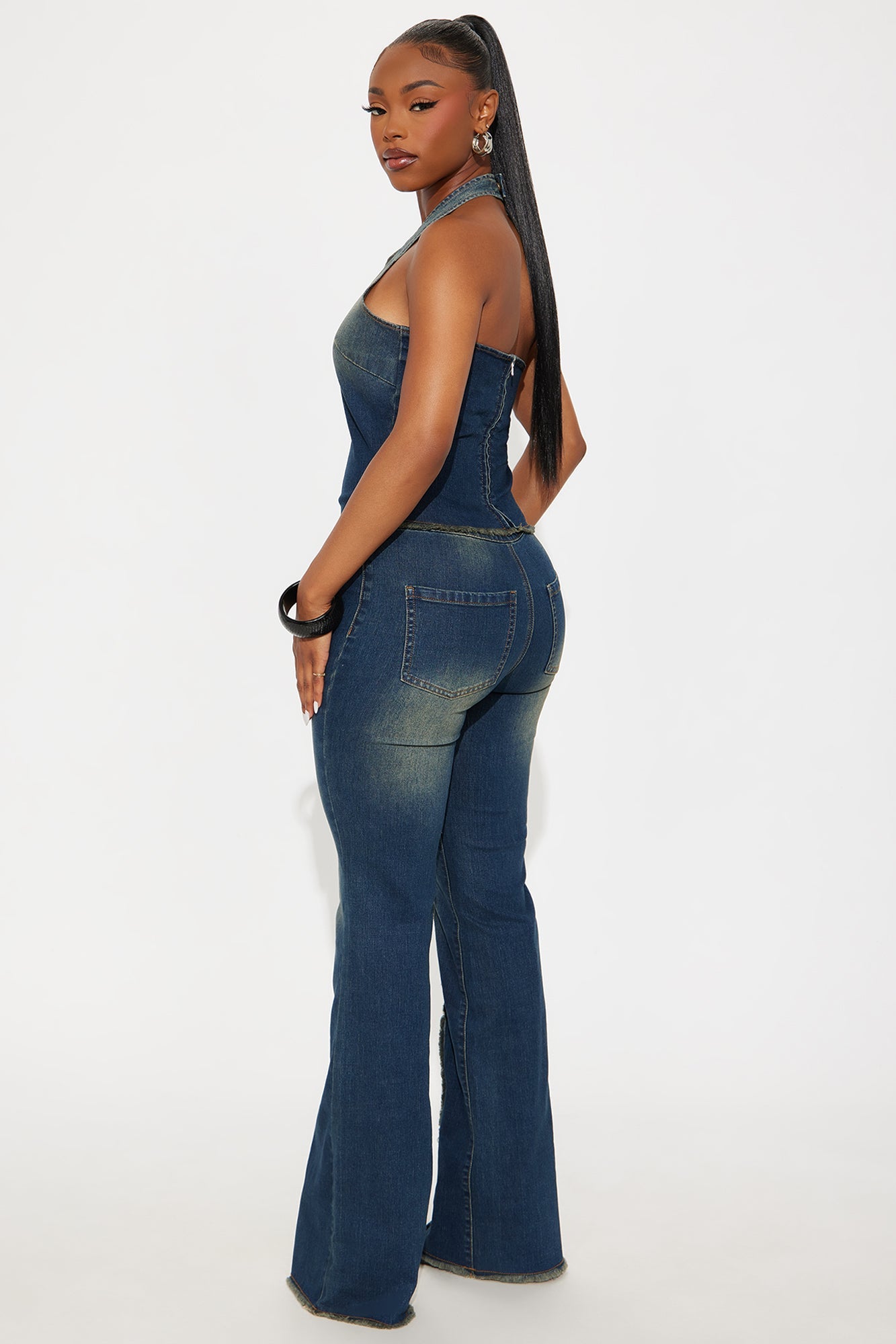 Deena Denim Halter Pant Set - Dark Wash