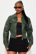 Jordyn Faux Leather Bomber Jacket - Olive