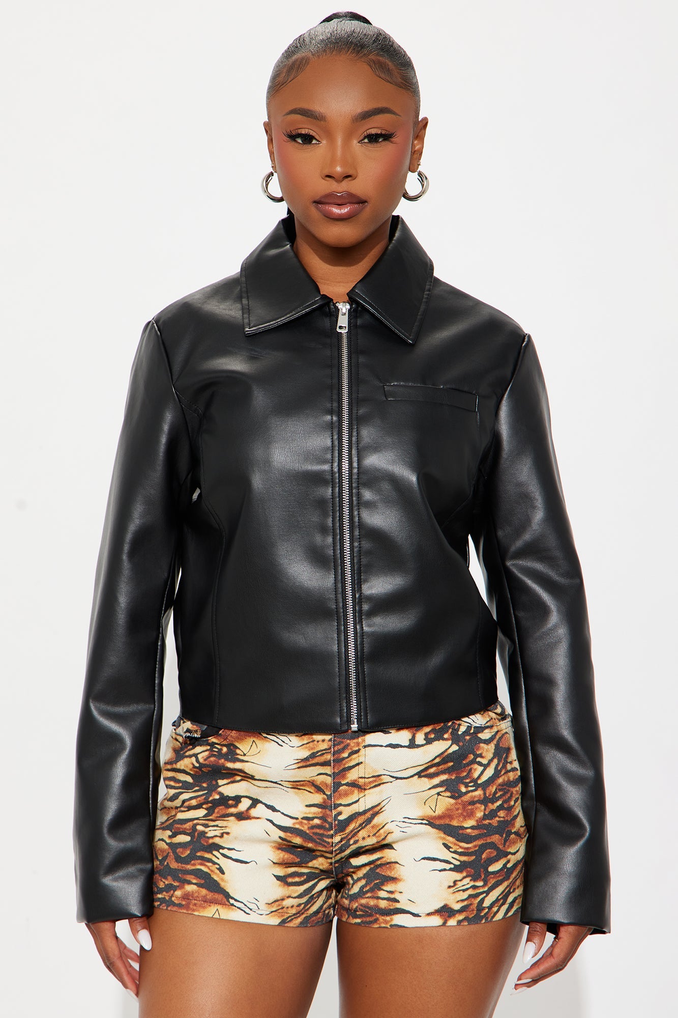Nia Faux Leather Jacket - Black