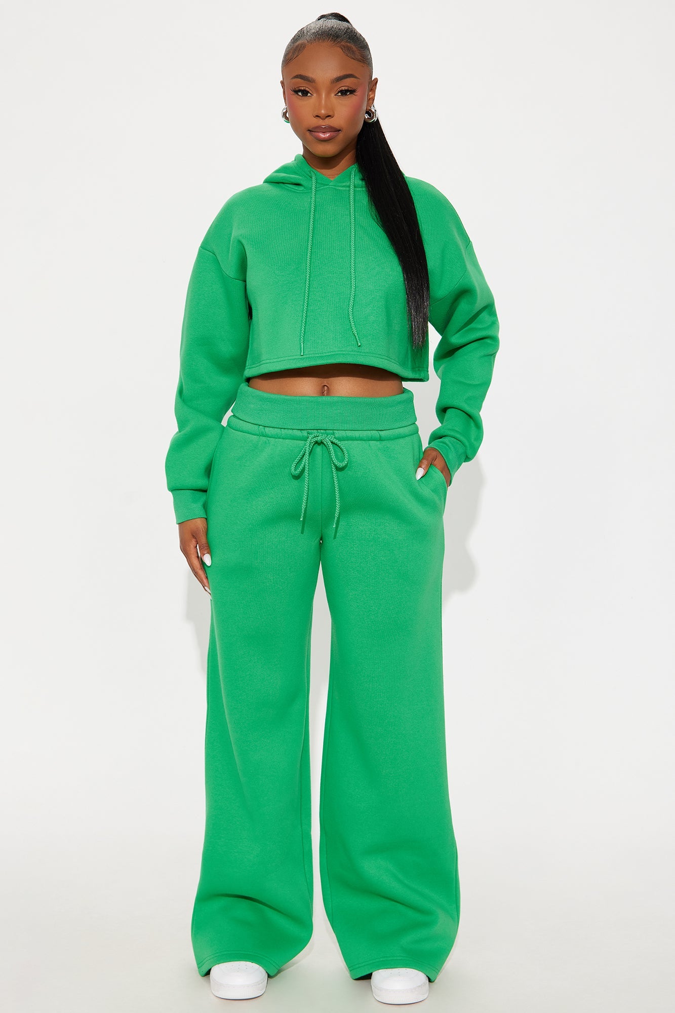 Don't Sweat It Foldover Waist Fleece Pant Set - Kelly Green